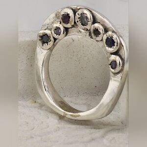 MULTISTONE FLAT RING STATEMENT JEWERLY HANDMADE IN .925 STERLING SILVER 9.5